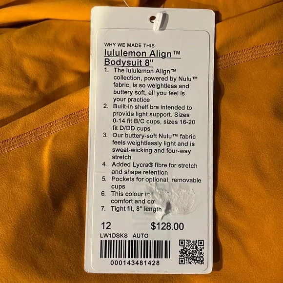 Lululemon Align Bodysuit 8” size 12 NWT - Picture 5 of 5